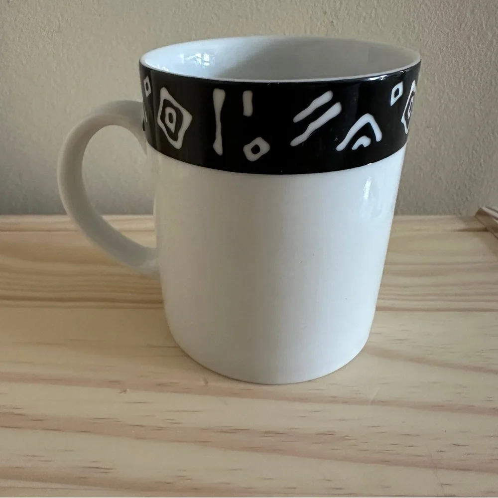 Pier 1 One Exclusive Monno White Black Coffee Mug Symbols Inca Set Of 2 Cups